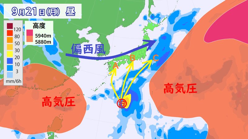 台風や高気圧などの位置関係（ウェザーマップ）