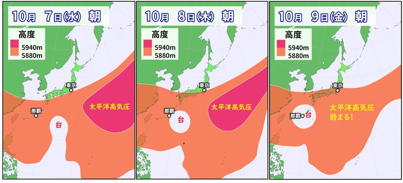 太平洋高気圧と台風の予想（ウェザーマップ）