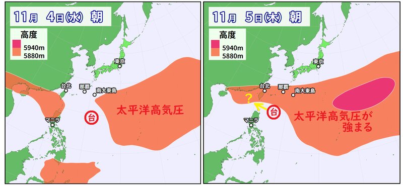 台風２０号と太平洋高気圧の予想（ウェザーマップ）