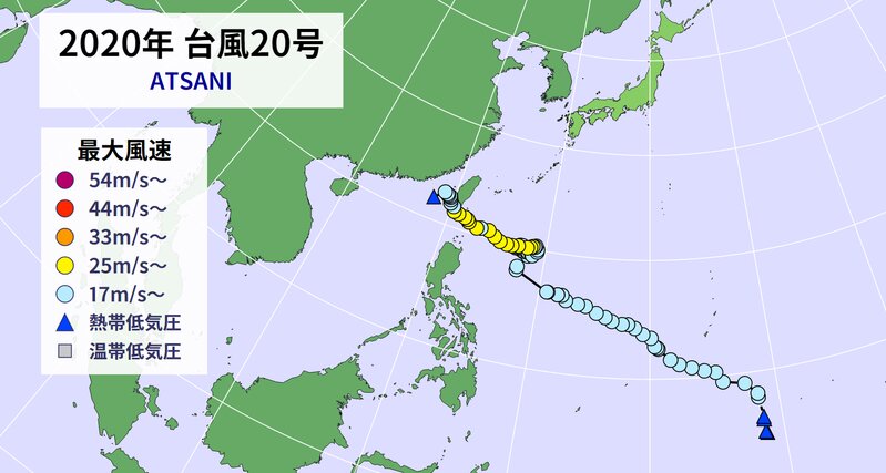 台風２０号の進路図（ウェザーマップ）