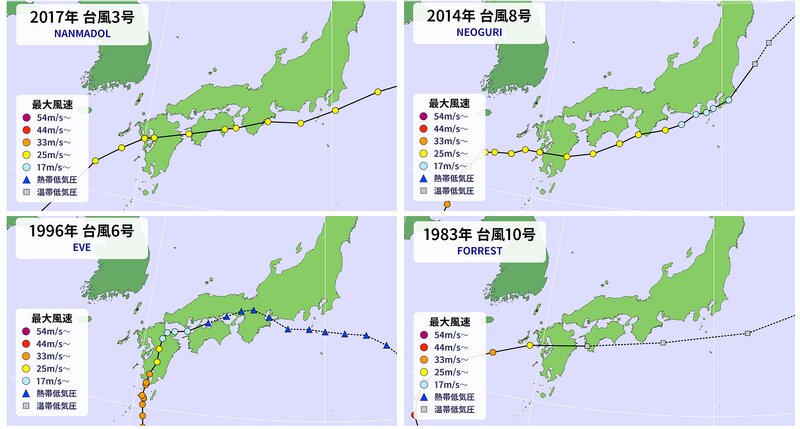 台風のコース（ウェザーマップ）