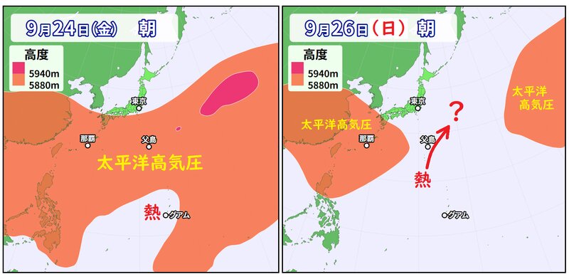 熱帯低気圧、あるいは台風と太平洋高気圧の予想（ウェザーマップ）