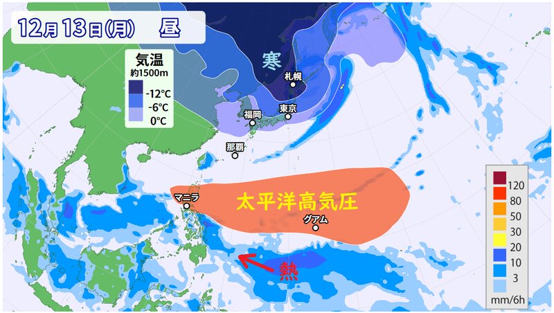 雨雲や寒気、太平洋高気圧などの予想（ウェザーマップ）