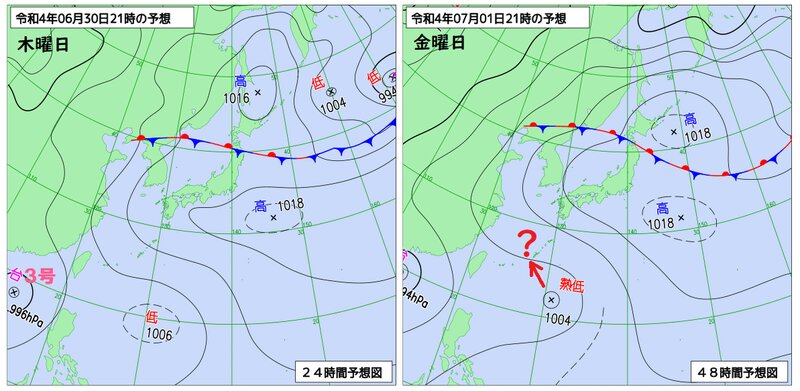 天気図の変化（気象庁発表を筆者が加工）