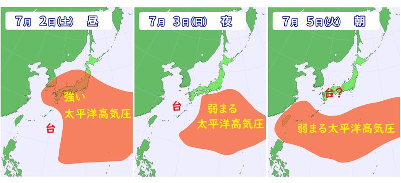 太平洋高気圧と台風４号（ウェザーマップ発表を筆者が加工）