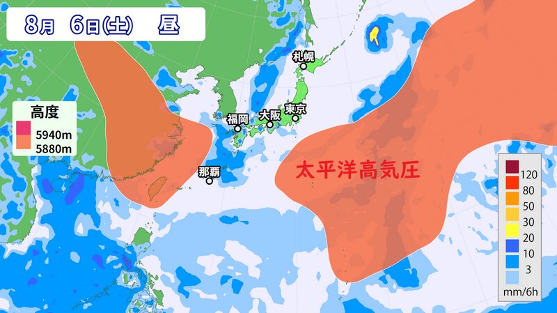 降水域と太平洋高気圧の予想(ウェザーマップ)