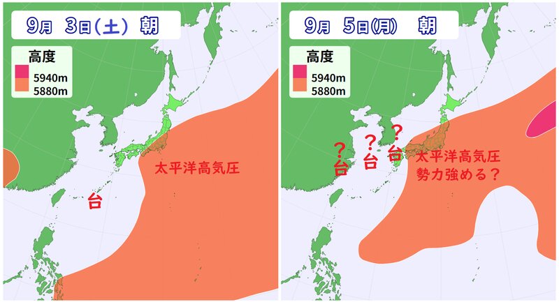 台風１１号と太平洋高気圧の予想（ウェザーマップ）