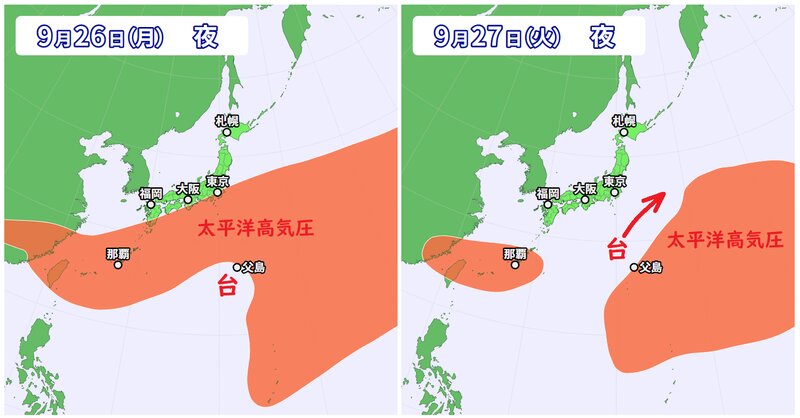 新たな台風と太平洋高気圧の予想（ウェザーマップ）