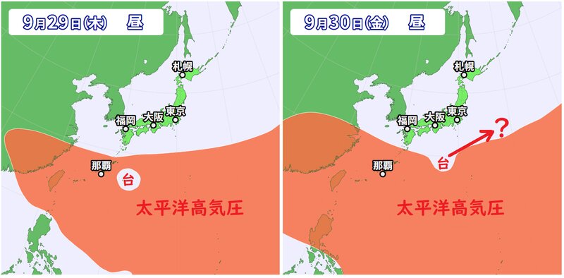 台風１８号と太平洋高気圧の予想（ウェザーマップ）