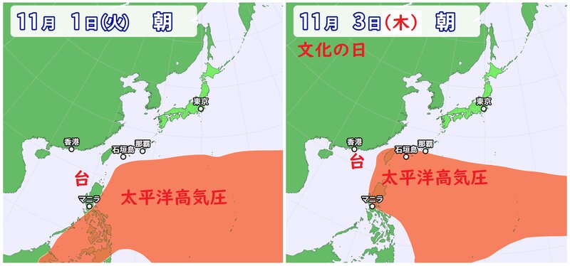 台風２２号と太平洋高気圧の予想（ウェザーマップ）