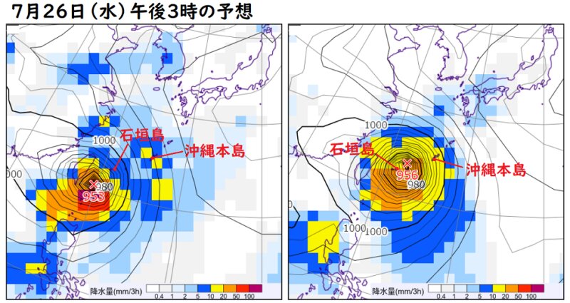 台風５号のアンサンブル予報の一部抜粋（ウェザーマップ）
