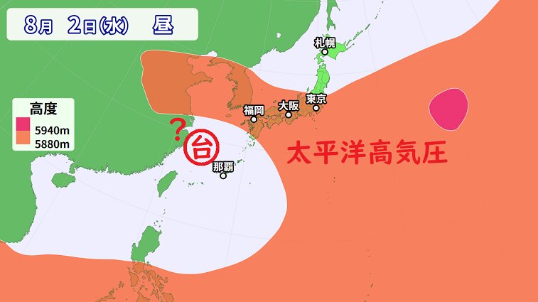 台風６号と太平洋高気圧の予想（ウェザーマップ）