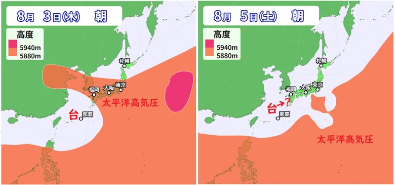 台風６号と太平洋高気圧の予想（ウェザーマップ）