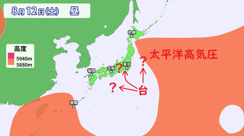 台風７号と太平洋高気圧の予想（ウェザーマップ）