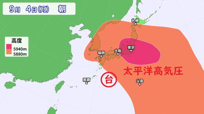 太平洋高気圧や発生が予想される台風１２号の予想（ウェザーマップ）