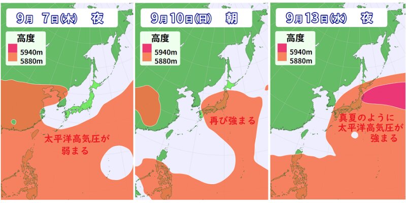太平洋高気圧の予想（ウェザーマップ）