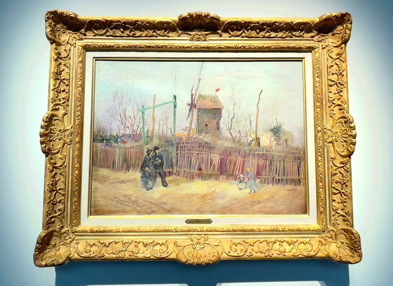 フィンセント・ヴァン＝ゴッホ『モンマルトルの道の光景』（1887年）ゴッホがパリ、モンマルトルに暮らしていた当時のランドマーク的な風車小屋「ムーラン・ドゥ・ラ・ガレット」のある風景を描いた作品のひとつ