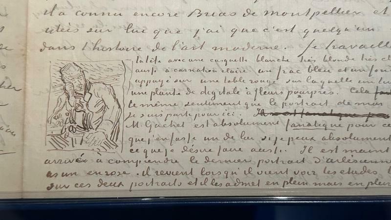 6月3日に弟テオに書いた手紙（アムステルダム・ファンゴッホ美術館蔵）に、ガシェ医師の肖像画と全く同じ構図のデッサンがある。ちなみに、ゴッホはオランダ人だが、この手紙はフランス語で書かれている