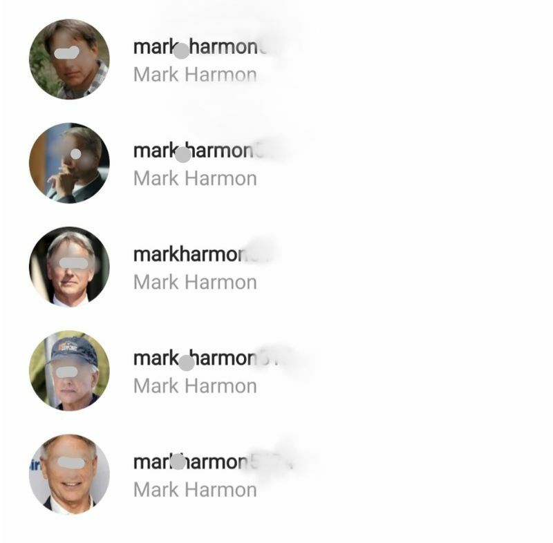 マーク・ハーモンになりすましたと思われるアカウントは、今もSNSに数多く存在する。（筆者提供・加工）