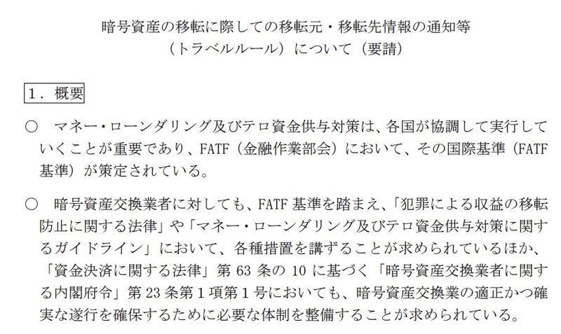 金融庁HPより「暗号資産の移転に際しての移転元・移転先情報の通知等（トラベルルール）について（要請）」（21年3月31日）