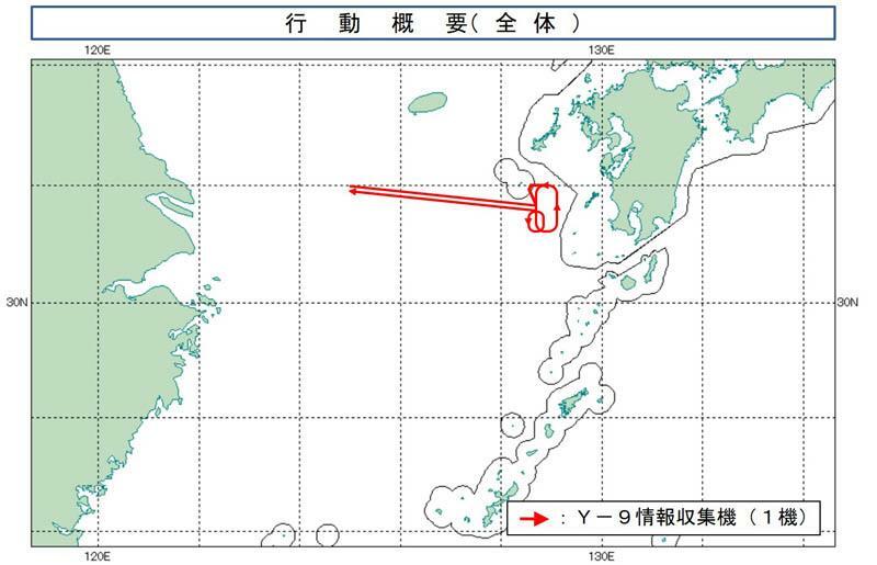 領空侵犯した中国軍機のY-9情報収集機の行動概要（防衛省ウェブサイトより）