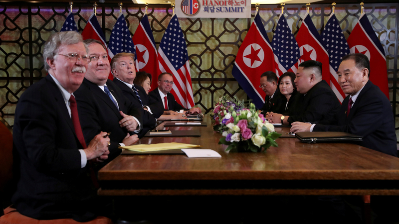 2019年2月27、28両日にベトナム・ハノイで開かれた第2回米朝首脳会談。この時はボルトン大統領補佐官の姿があった。（写真:ロイター/アフロ）