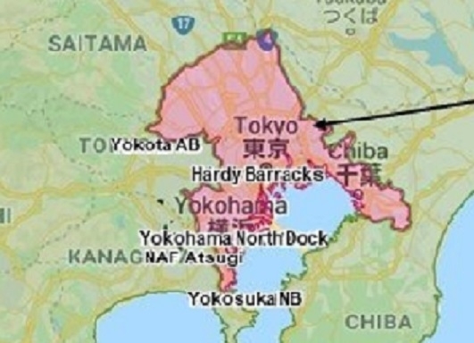 地図上の赤色部分が在日米陸軍が「立ち入り禁止」に定めた地域（フェイスブック投稿を筆者がキャプチャーして拡大）
