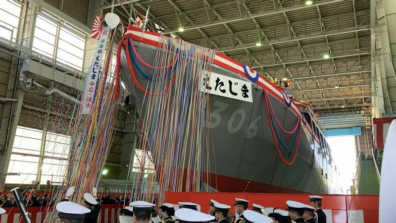 2021年3月に就役が予定されるあわじ型掃海艦3番艦「えたじま」（高橋浩祐撮影）