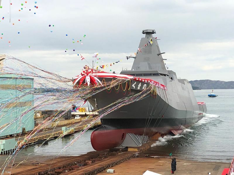 2020年11月に命名・進水式を行ったもがみ型護衛艦（FFM）2番艦「くまの」（海上幕僚監部提供）