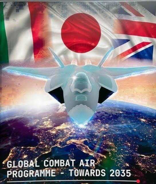 初公開された日英伊共同開発の次期戦闘機のポスター（高橋浩祐撮影）