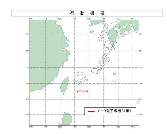 8日に太平洋上を飛行した中国軍のY9情報収集機の経路図（防衛省統合幕僚監部）