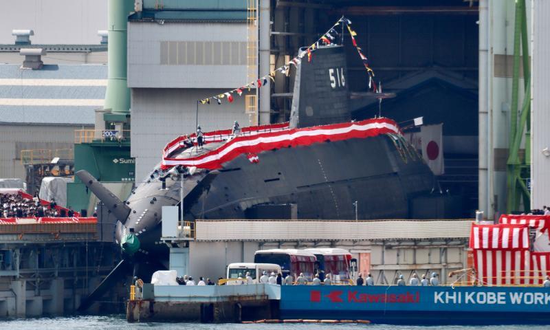 17日に進水した海自潜水艦たいげい型4番艦「らいげい」。そうりゅう型同様、艦尾舵がX字型となり、水中運動性に優れ、着底しても舵の損傷が少ないという利点がある（海月@TAIGEI_SS513さん提供）