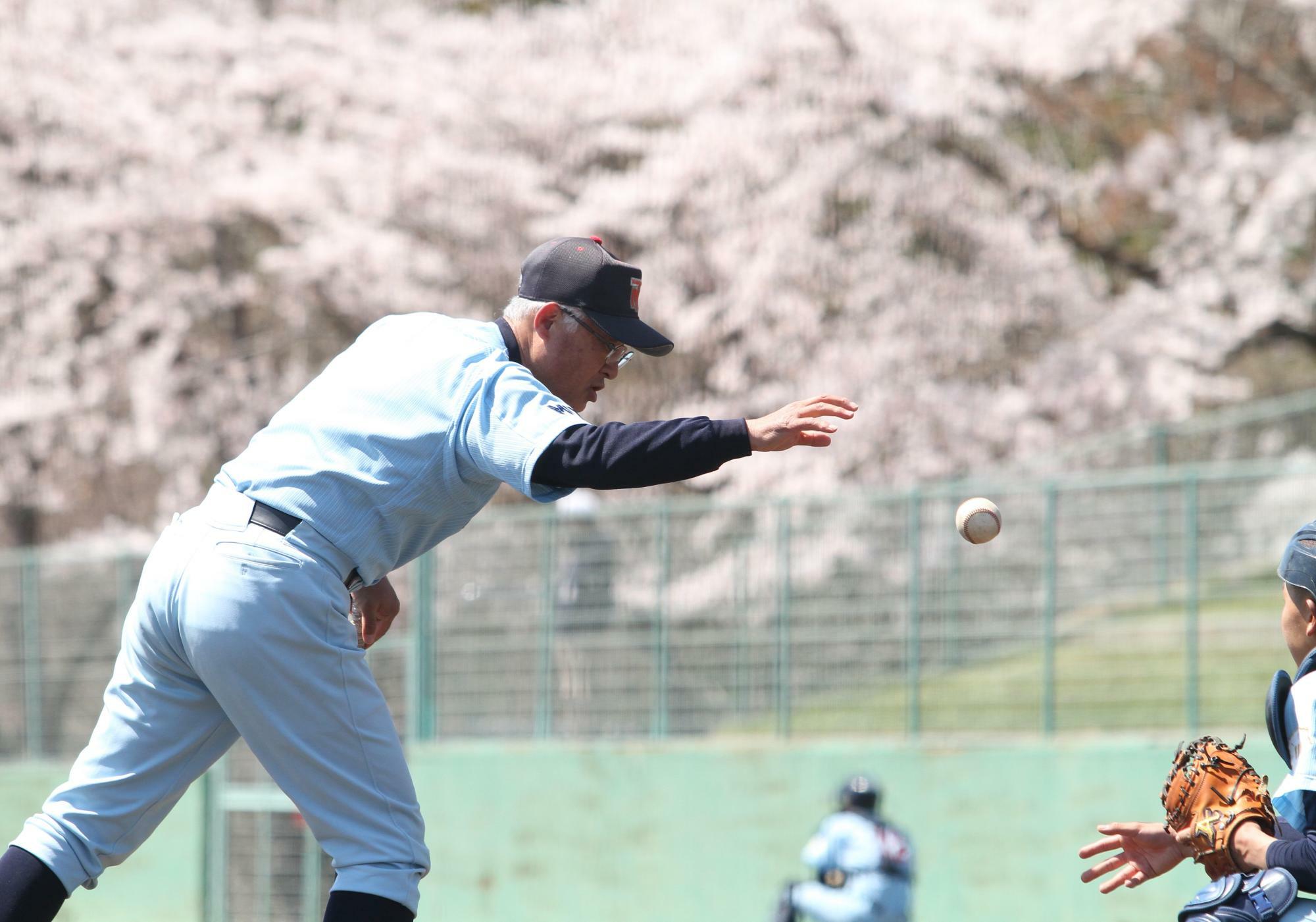 2022年春、松島運動公園野球場にて。初任地は松島だった