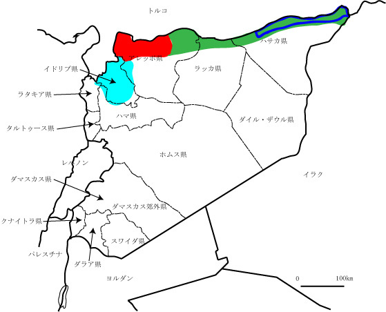 地図：シリア・アラブ共和国と「治安ゾーン」のイメージ　（筆者作成）