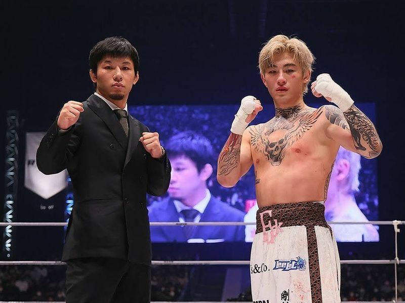 『RIZIN.40』第6試合終了後のリング上で、平本蓮（右）と斎藤裕の対戦決定が発表された（写真：RIZIN FF）