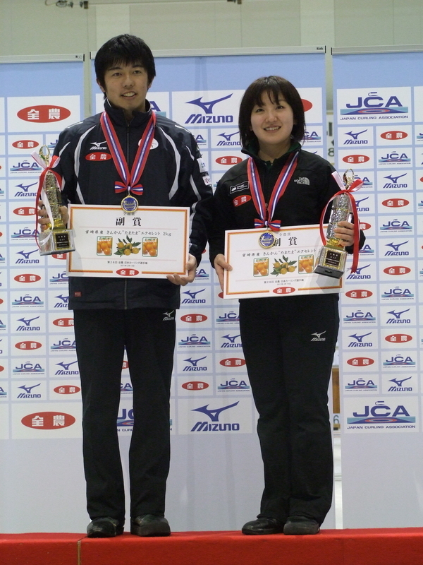 初優勝の2011年日本選手権ではMVPも受賞した。左は長野五輪代表の敦賀信人