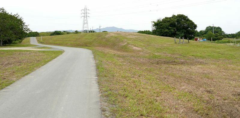 吉田城址のある豊橋公園を背に「牛川」の霞堤を見る（2021年5月、筆者撮影）