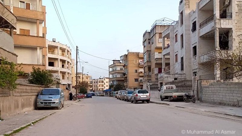 シリア北西部イドリブ市内。現在、外出制限は出ていないものの、新型コロナウイルス対策で手洗いや消毒奨励の啓発活動は行われている。（2020年３月24日17時半・撮影：アル・アスマール記者）