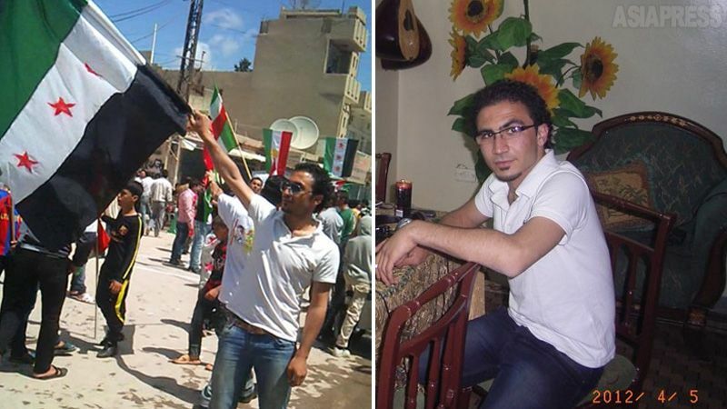 シリア・カミシュリでのコバンさん。大学生の友人たちと各地のデモに参加していた。（2012年・本人提供）