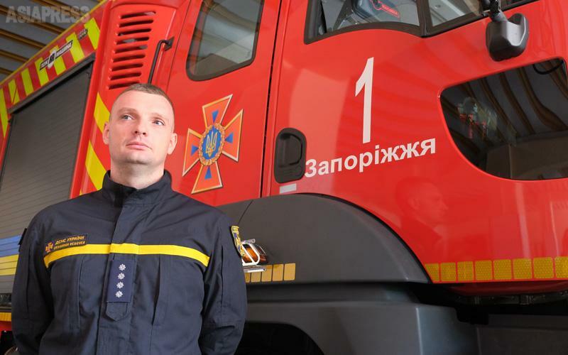 「瓦礫をかきわけ、子どもの遺体を収容するときがもっともつらい」と話す消防隊のステツェンコ・ヴォロデミロヴィチ隊長。（2023年5月・ザポリージャ・撮影：玉本英子）