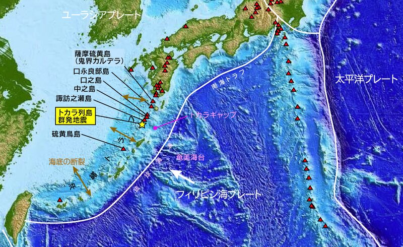 トカラ列島群発地震の背景（巽原図）