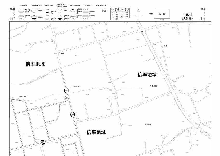 白馬村の令和6年相続税路線価の一例。「基5-2」とあるのが都道府県地価調査基準地「白馬5-2」の位置。(出典:国税庁の相続税路線価のサイト)