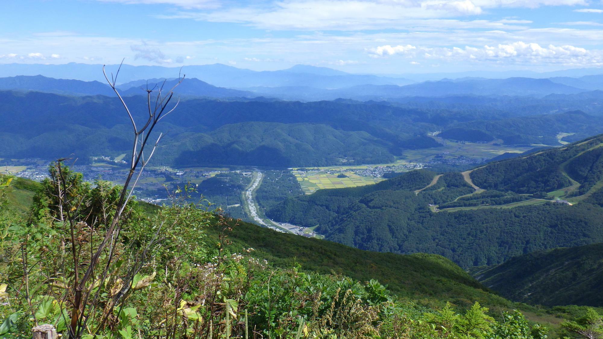 八方尾根のリフトで行ける最高地点から白馬村の市街地を見下ろす。さすがに高原だけあって気候は非常にさわやかであった。