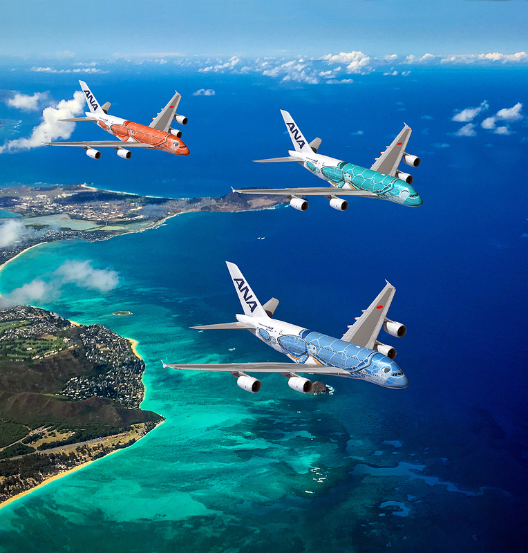 ANAが来年春にハワイ線に投入するエアバスA380型機のイメージ画像（ANA提供）