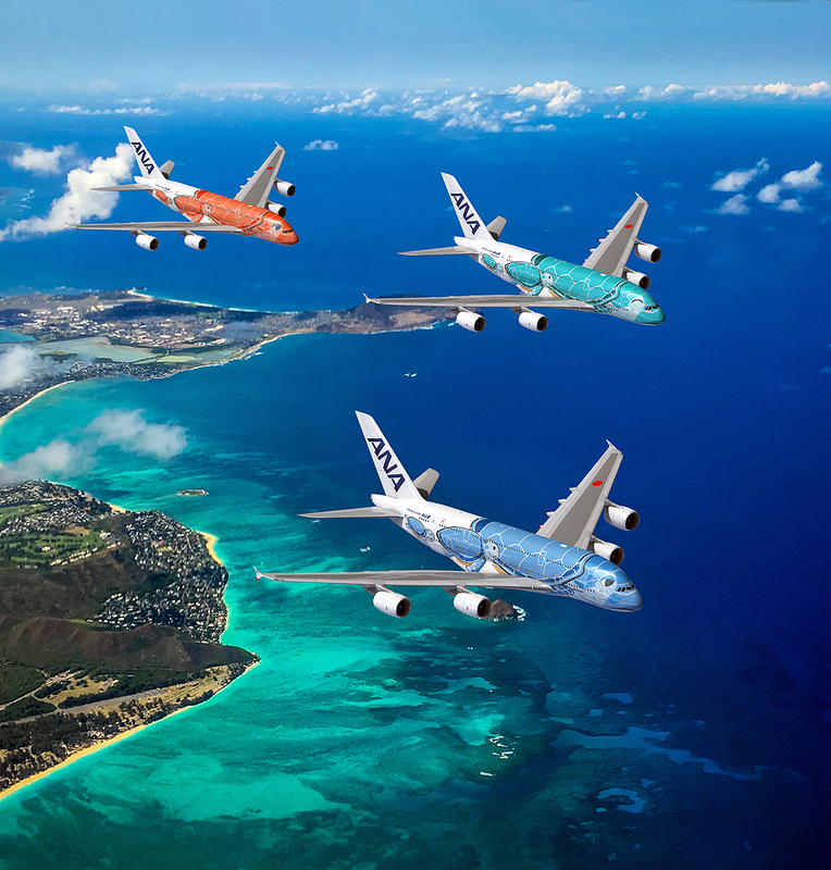 ANAが来年春にハワイ線に投入するエアバスA380型機のイメージ画像(ANA提供)