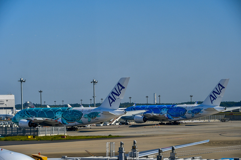 5月24日の午後、成田空港ではA380の初号機・2号機の2機が並んで駐機していた（以下全て筆者撮影）