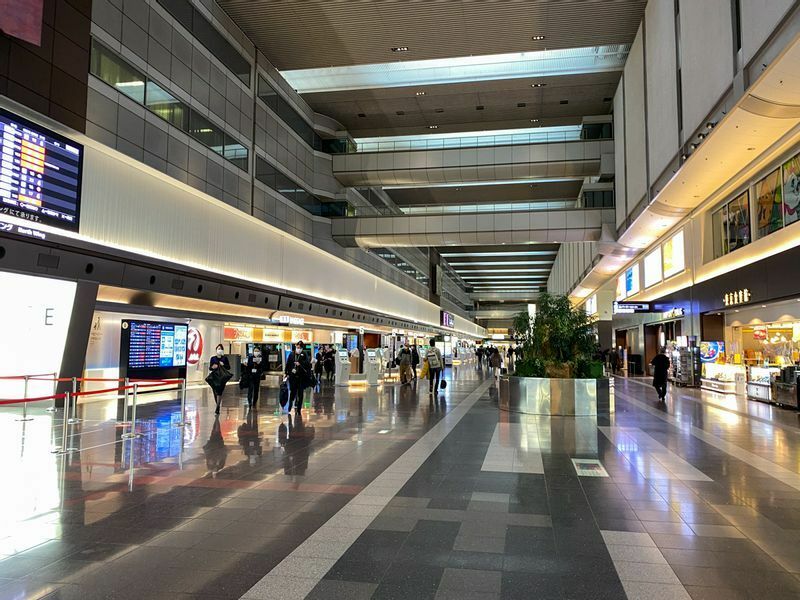 JALグループ便やスカイマーク便が発着する羽田空港第1ターミナルも閑散としていた。特にビジネス出張の利用者が大幅減少している（1月8日午前7時半、筆者撮影）