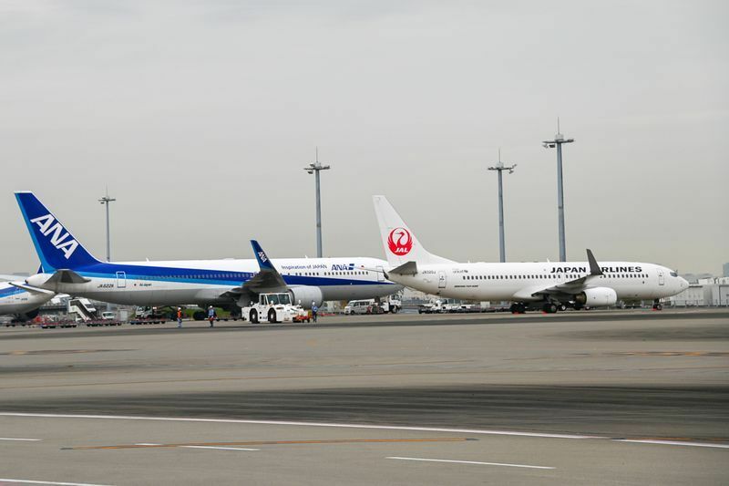 ANA、JALの大手2社の減便率は高く、予約済みの便が運航されるかどうかなど最新の情報は各社ホームページで確認できる（2020年11月、羽田空港にて筆者撮影）