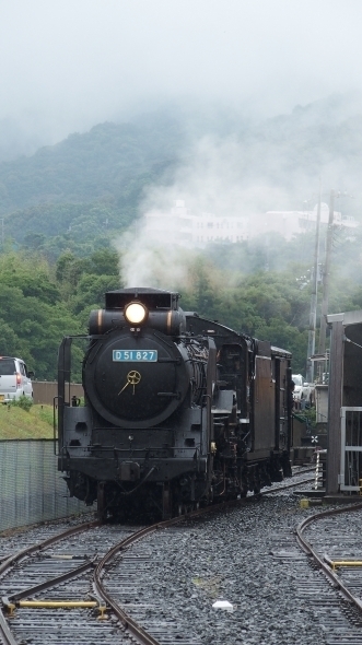 和歌山県有田川町で動態保存されているD51827号機。この機関車もアチハさんが個人宅から運び出してこちらで展示走行しているものです。（筆者撮影）