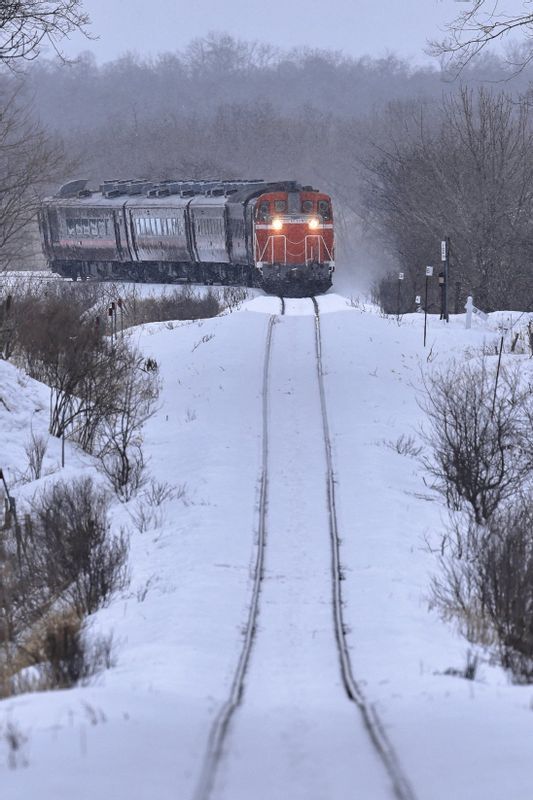 ディーゼル機関車に引かれて雪原を走る「SL冬の釧路湿原号」 撮影:半野久光氏